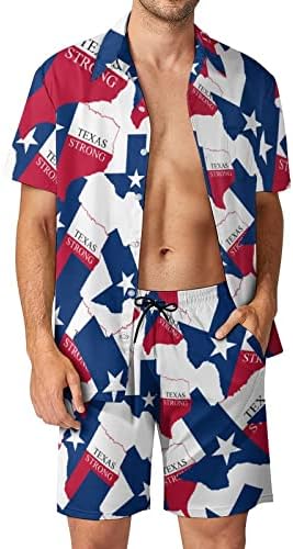 WEEDKEYCAT Texas Güçlü erkek Plaj Kıyafetleri 2 Parça Hawaiian Düğme Aşağı Gömlek Kısa Kollu ve Şort Gövde Setleri