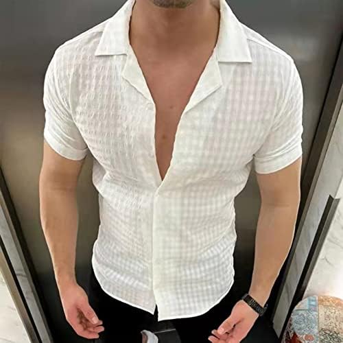 Erkek Moda Rahat Düz Renk Düğme Yaka Gömlek Kısa Kollu Gömlek İlkbahar ve Yaz Casual Tee Gömlek