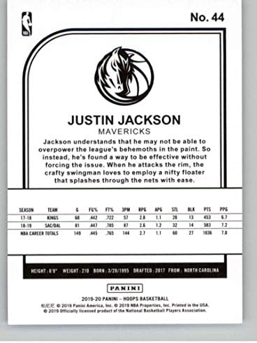 2019-20 Panini Çemberleri 44 Justin Jackson Dallas Mavericks NBA Basketbol Ticaret Kartı
