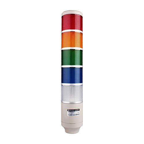 MT8B5CL-RYGBC, Yığın Kule ışığı, 85mm Kırmızı / Sarı / Yeşil / Mavi / Açık Renk 5 Yığın, Sabit, Direk montajı Bej Gövde,
