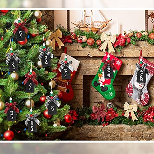 16 Adet Noel Ahşap Çorap Adı Etiketleri DIY Kara Tahta Asılı Etiketleri Kişiselleştirilmiş Çorap İşaretleri Buffalo Kontrol