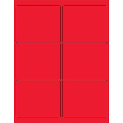 Tape Logic® Dikdörtgen Lazer Etiketler, 4 x 3 1/3, Floresan Kırmızı, 600 / Kasa