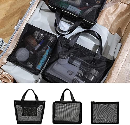 Chemlliy Örgü Kozmetik Çantası 3 Adet Örgü Makyaj Çantaları Fermuarlı Kese Seyahat kozmetik düzenleyici makyaj çantası