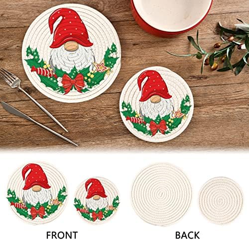 ALAZA Sevimli Gnome Noel Çelenk ile tutacak Trivets Seti 2 Adet, Potholders Mutfak, Pamuk Bardak Trivets Sıcak Yemekler için