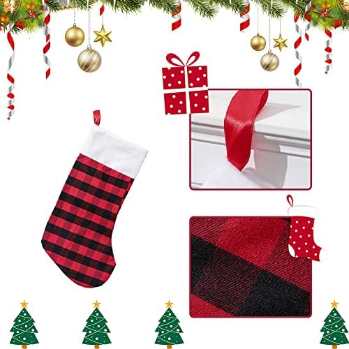 Partymall Noel Çorap, 6 Adet Büyük Noel Çorap, 18 İnç Kırmızı Siyah Buffalo Ekose Noel Çorap Şömine Asılı Çorap Noel Tatil