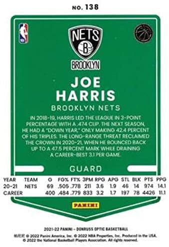 2021-22 Donruss Optik 138 Joe Harris Brooklyn Nets NBA Basketbol Ticaret Kartı