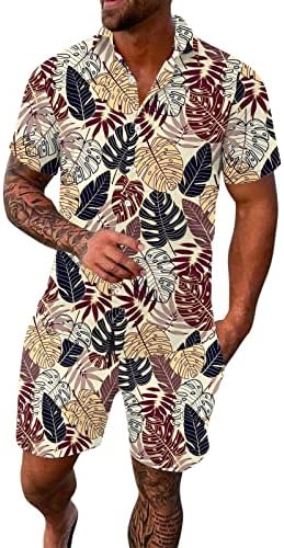 2 Parça Eşofman Kıyafetler Erkekler için Streç Moda havai gömleği ve Kısa Setleri Vintage Tatil Egzersiz Spor Şort Setleri