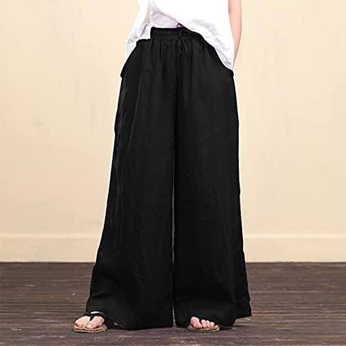lcepcy Keten Geniş Bacak Pantolon Kadınlar için Yüksek Belli İpli Düz Renk günlük pantolon Hafif Rahat Yaz Pantolon