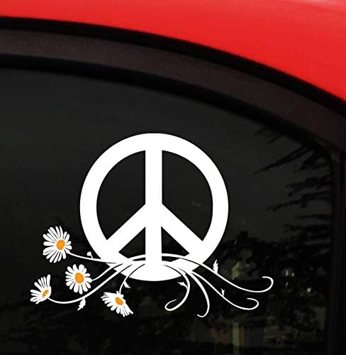 Barış İşareti Sembolü Araba Pencere Sticker Çıkartması-Büyük Beyaz ve Sarı Barış Papatya Çiçek Güç vinil yapışkan araba Penceresi