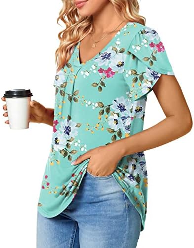 V Boyun Spandex Bayanlar için Kısa Kollu Çiçek Grafik Gevşek Fit Brunch Kawaii Bluzlar Gömlek Genç Kızlar 2023 YN
