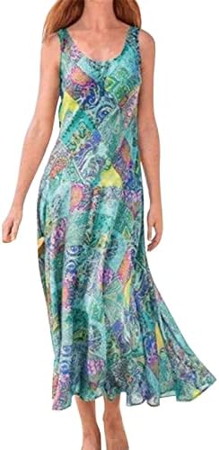 MIASHUI kadın Elbiseleri Yaz Moda Maxi Elbiseler Kadınlar için Yaz Kolsuz Boho Sundress Casual U Boyun Uzun V Boyun