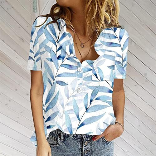 Kadınlar için çiçek Üstleri 2023 Düğme Aşağı Moda Rahat Kısa Kollu Gömlek Bluz Artı Boyutu