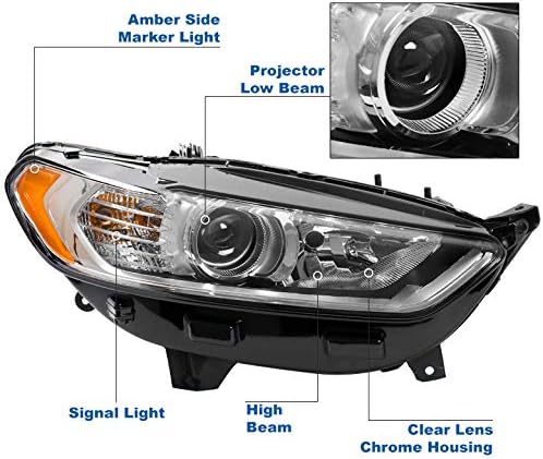 ZMAUTOPARTS projektör farlar farlar krom w / 6 beyaz LED DRL ışıkları ile uyumlu 2013- Ford Fusion