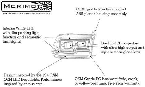 Morimoto XB LED Far (Beyaz DRL), herhangi bir 2019-2018 Dodge Ram uyar, tak ve Çalıştır Konut Yükseltme, DOT Onaylı LED Meclisi