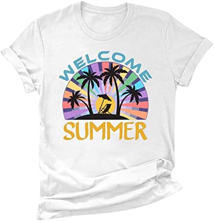 Bayan Günbatımı Plaj Gömlek Plaj Palmiye Tshirt Komik Yaz Hawaii Tatil Kısa Kollu Crewneck Grafik Tee Üst