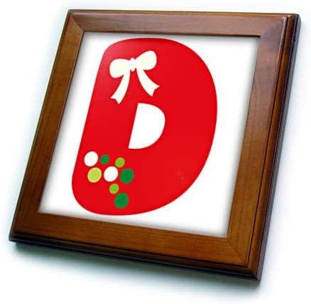 3dRose Sevimli Kırmızı ve Yeşil Noel Monogramı İlk D Çerçeveli Fayanslar (ft-371213-1)