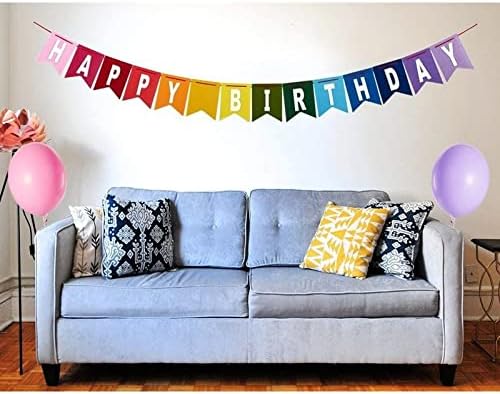 4 Parça Gökkuşağı Mutlu Doğum Günü Afiş Seti, Renkli Keçe Flama Bayrakları Parti Süslemeleri için (8 Feet)