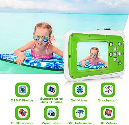 Su geçirmez Dijital Kamera, 32G Hafıza Kartı ve Şamandıra Kayışı ile 2.0 inç 21MP Çocuk Kamera, 8X Dijital Zoom,Çocuklar/Yaşlılar/Yeni