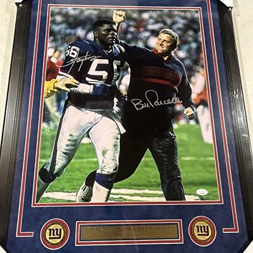 Lawrence Taylor Bill Parcells imzalı Giants 16x20 fotoğraf çerçeveli JSA İmzalı NFL Fotoğrafları