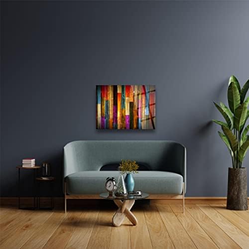 DEKADRON Cam Duvar Sanatı Renkli Ahşap Temalı Duvar Dekoru Ev Oturma Odası Giriş Yatak Odası Dekorasyonu Canlı Renk, UV Baskılı