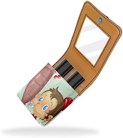 ORYUEKAN Ruj Kılıfı Ayna ile Sevimli Taşınabilir Makyaj Çantası kozmetik torbası, Karikatür Maymun Şekerli Haws bir Sopa