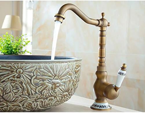 Antik Pirinç Seramik Çiçek Taban Tek Kolu Banyo Mutfak Havzası lavabo musluğu musluk bataryası Döner Borulu Güverte Üstü