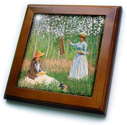 3D Gül Suzanne Okuma ve Blanche Boyama Giverny Claude Monet 1887 Çerçeveli Karo, 8 x 8