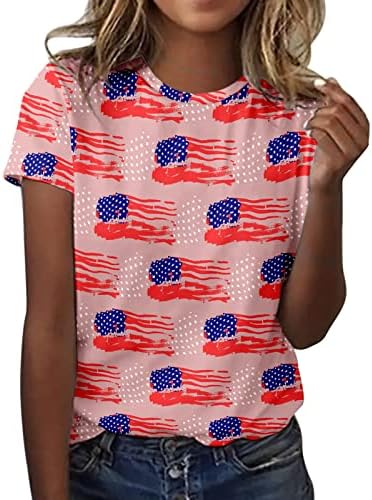 4th Temmuz Tişörtleri Gömlek Kadınlar için Yaz Kısa Kollu O-boyun Tunikler Tops ABD Bayrağı Yıldız Çizgili Tee Gömlek