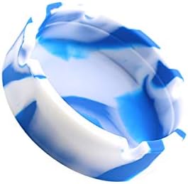 VORCOOL Yuvarlak Silikon Küllük Yumuşak kırılmaz ısıya dayanıklı Puro küllük (Beyaz Koyu Mavi)
