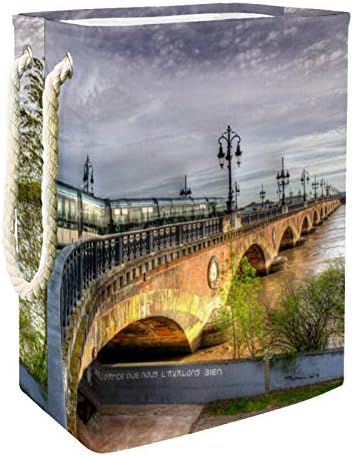 MAPOLO Çamaşır Sepeti Fransa Köprüler Nehirler Trenler Kulplu Katlanabilir Keten Çamaşır Sepeti Çıkarılabilir Braketler Çamaşır