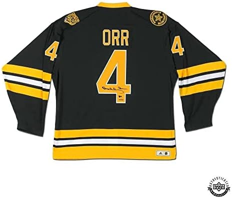 Bobby Orr İmzalı Boston Bruins Hokey Kahramanları Otantik Siyah Forma-Üst Güverte İmzalı NHL Formaları