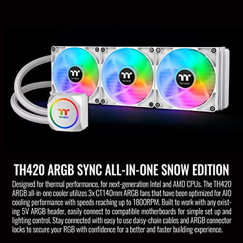 Thermaltake TH420 ARGB Sync Hepsi Bir Arada Sıvı Soğutucu Snow Edition, AMD (AM5/AM4) Intel (LGA 1700/1200), 420 mm Yüksek