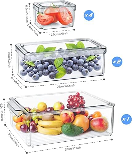 Ellennice 7 Paket Buzdolabı Organizatörleri-İstiflenebilir Buzdolabı Organizatörü, Şeffaf Plastik Saklama Kutuları, BPA İçermeyen