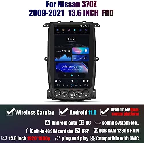 Aucar 13.6 inç T Tarzı Android 11 Nissan 370Z 2009-2021 için Araba Radyo Kafa Ünitesi, Kablosuz Carplay, GPS Navigasyon,