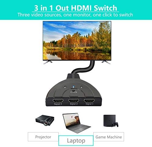 YACSEJAO 3 Port HDMI Anahtarı, HDMI Anahtarı 3 in 1 Out HDMI Kablosu ile, 1080 P HDMI dağıtıcı Manuel HDMI Switcher Tak ve