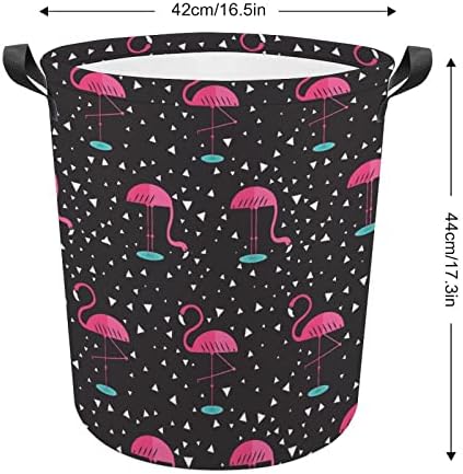 Geometri Flamingo çamaşır sepetleri Kolları ile Su Geçirmez Katlanabilir Yuvarlak Giysi Sepetleri Saklama Kutusu Organizatör
