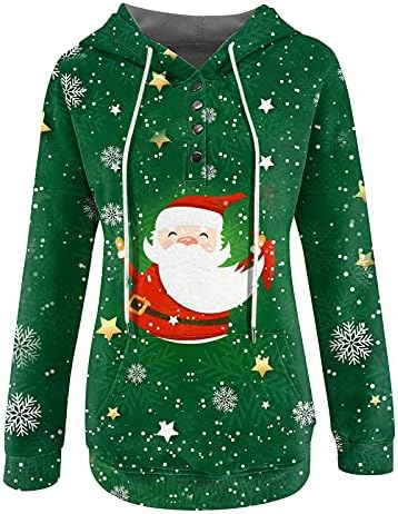 Balakie 2022 Merry Christmas Hoodies Kadınlar için Renk Blok Kar Tanesi Grafik Casual Düğme Aşağı Tişörtü Kazak