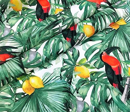 Tropikal Toucan Kuşları, Limonlar Çiçek Desenli Döşemelik Kumaş (200x140cm)-HDTF-0642-200