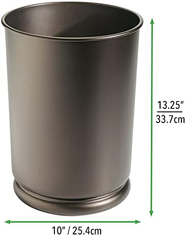 mDesign İnce Yuvarlak Metal 3 Galon Boyunda çöp tenekesi Çöp Kovası, Banyo için çöp konteyneri Kutusu, Toz Odası, Mutfak,