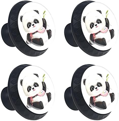 Siyah Çekmece Kolları Sevimli Panda Dekoratif Dresser Topuzlar Kapı Çekme Kolları Erkek Kız(4 Adet) 1.37×1.10 İN