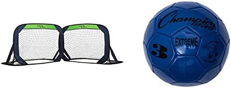 Spor Takımı Taşınabilir Futbol Gol Ağı Seti-Kompakt Taşıma Çantası ve Şampiyon Spor Extreme Serisi Futbol Topu, Boyut 3,