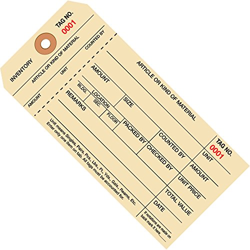 KUTU ABD BG18021 Envanter Etiketleri, 1 Parça Saplama Stili 8, (1000-1999), 6 1/4 x 3 1/8, Manila (1000'li Paket)