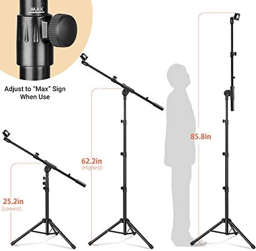 CAHAYA Tripod Mikrofon Standı Yüksekliği Ayarlanabilir 2 Mikrofon Klipleri Bom Kolu Zemin mikrofon standı için Taşıma Çantası