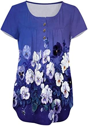 xıpcokm kadın Tunik Üstleri Yaz Kısa Kollu Bluzlar Fırfır Flowy Düğme Yukarı T-Shirt Kısa Kollu baskılı tişört Gömlek