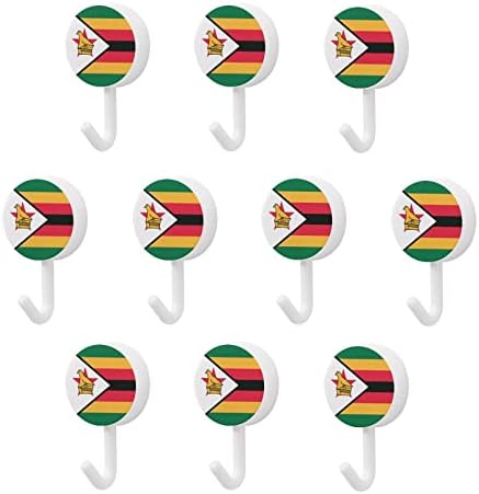 Zimbabve Bayrağı Yuvarlak Plastik Kanca Kullanımlık Yapışkanlı Kanca Asılı Duvar Kanca Mutfak Banyo için 10 Paket