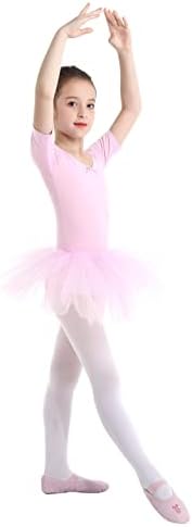 CHİCTRY Kızların Kısa Kollu Geri Detaylandırma Bale Tutu Leotard Etek Jimnastik Dans Kıyafet Giysileri