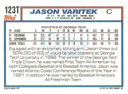 1992 Topps Beyzbol Ticareti Yaptı 123T Jason Varitek Çaylak Kartı