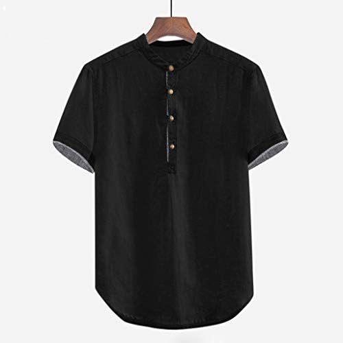 XXBR Yaz Erkek Casual Henley Gömlek Pamuk Keten Kısa Kollu Ön Placket Düğme Düzenli fit Yakasız Plaj Gömlek