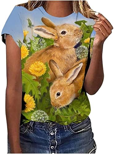 Paskalya tavşanı Gömlek Kadınlar için Sevimli Tavşan Kısa Kollu Yuvarlak Boyun Tee Yaz Rahat Doğa Hayvan Baskılı Tatil Tops