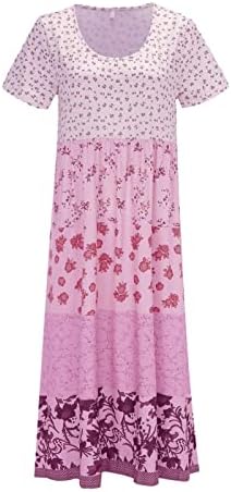 NOKMOPO Mini Elbiseler Kadınlar için Casual Çiçek Baskı Maxi Elbise Uzun Kollu Yuvarlak Boyun Plaj Flowy Parti Plaj Elbise